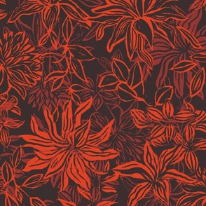 Linocut Flowers flame red