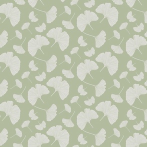 Gingko Leaves  medium scale off white on sage green