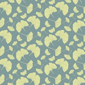 Gingko Leaves medium scale pale yellow on sage green