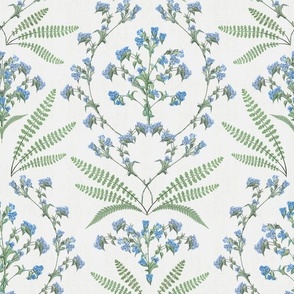 12" French florals damask and vine garland - blue green on cream faux linen