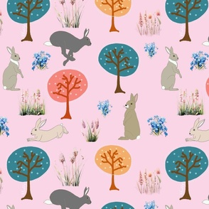 Bunnies in the forest baby pink