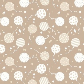 Happy Birthday balloons and confetti  retro textured party design for kids white caramel beige 