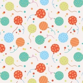Happy Birthday balloons and confetti  retro party design for kids teal orange lime on ivory 