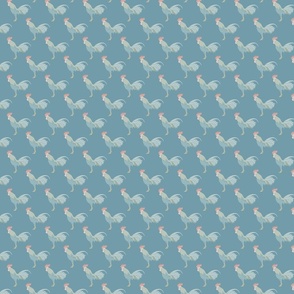 marching country roosters on grayish blue | medium   