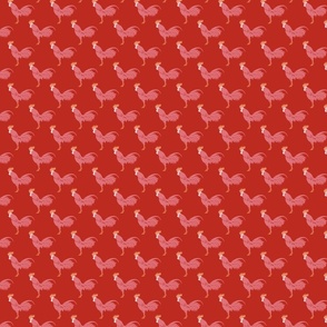 marching country roosters on poppy red | medium  