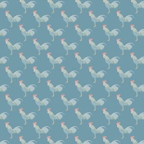 marching country roosters on grayish blue | large