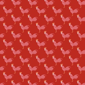 marching country roosters on poppy red | large