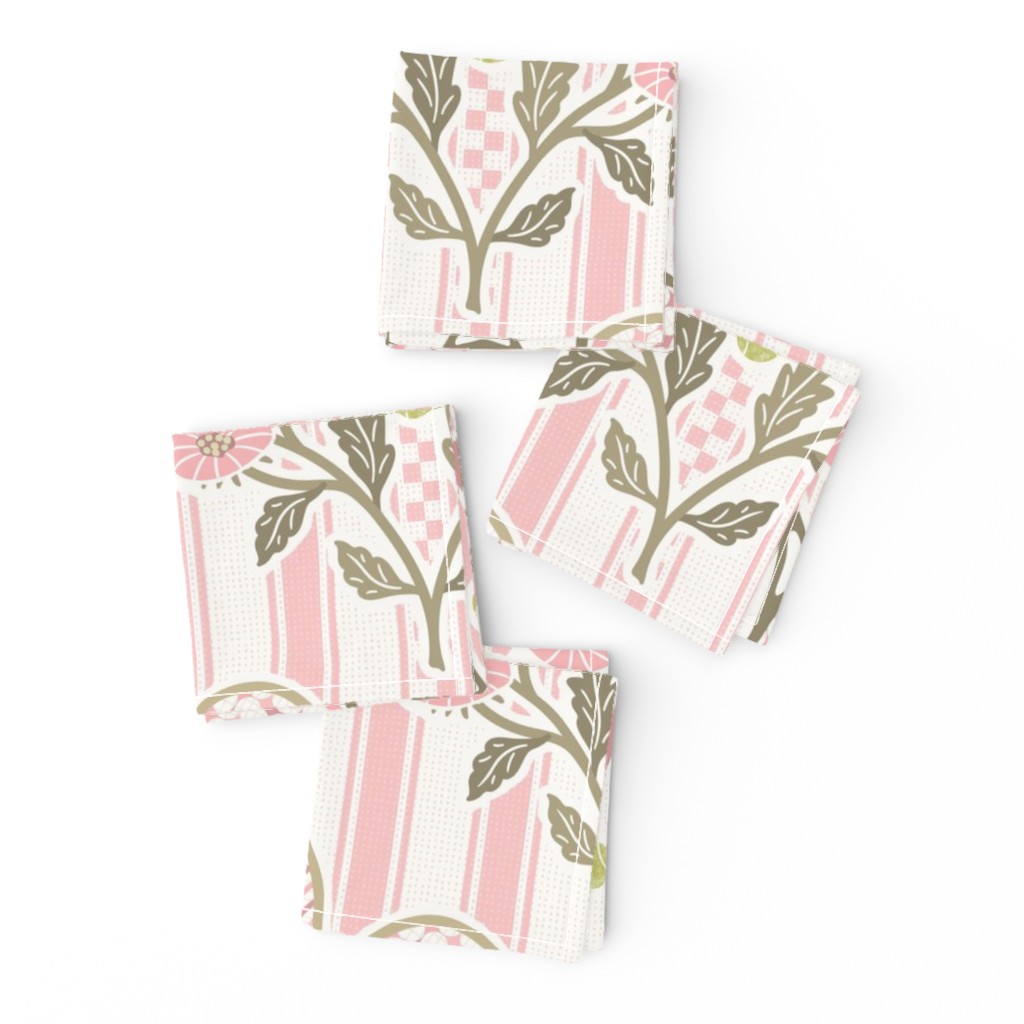 Preppy Tennis fans  floral with tennis rackets, balls and pink stripes - warm pink and green