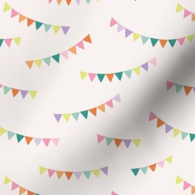 Happy birthday decoration - minimalist fabric party bunting vintage fifties palette pink orange lilac lime on ivory girls palette  