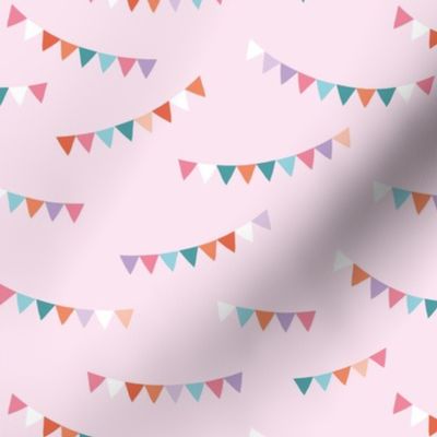 Happy birthday decoration - minimalist fabric party bunting vintage girls palette pink blue  