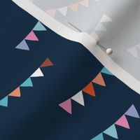 Happy birthday decoration - minimalist fabric party bunting vintage girls palette pink blue on navy  