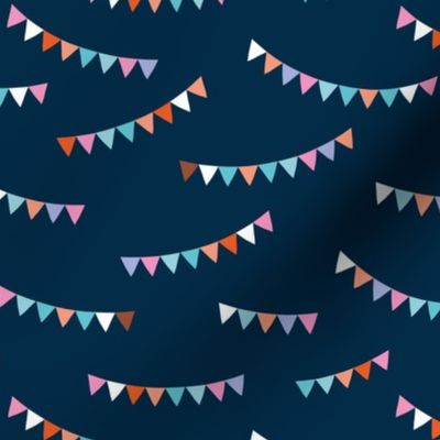 Happy birthday decoration - minimalist fabric party bunting vintage girls palette pink blue on navy  