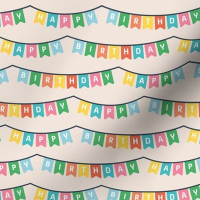 Happy Birthday to you - Text design party bunting decoration  vintage gender neutral yellow blue green on white 