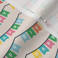 Happy Birthday to you - Text design party bunting decoration  vintage gender neutral yellow blue green on white 