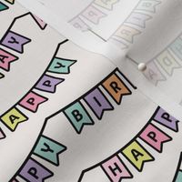 Happy Birthday to you - Text design party bunting decoration  vintage hand drawn outline colorful kids palette 