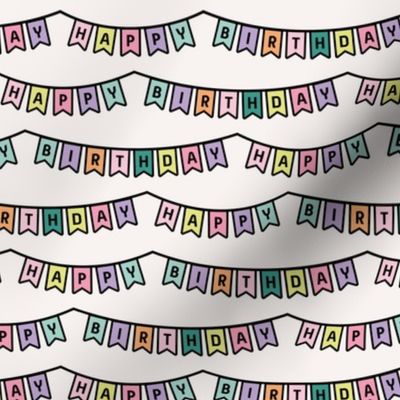 Happy Birthday to you - Text design party bunting decoration  vintage hand drawn outline colorful kids palette 