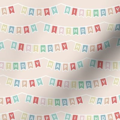 Happy Birthday to you - Text design party bunting decoration  vintage gender neutral blue green on sand 