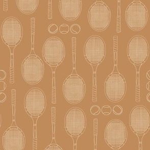 Tennis Racket Minimalist Line Art | Small Scale | Vintage Orange, Warm White | multidirectional