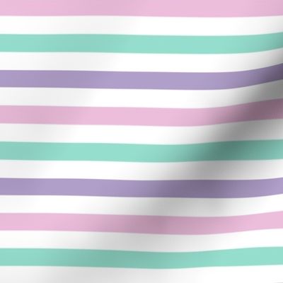 Pink Green Purple and white Pastel Stripes Small half inch horizontal lines / Striped pale light colors for baby girl or boy nursery