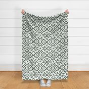 Boho Rubber Blockprint Off-white ornaments on dark green with linen structure - large scale