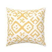 Boho Rubber Blockprint Off-white ornaments on golden yellow with linen structure - large scale