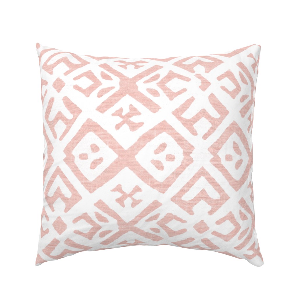 Boho Rubber Blockprint Off-white ornaments on light pink / salmon with linen structure - large scale