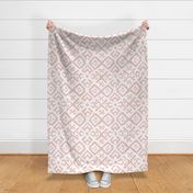 Boho Rubber Blockprint Off-white ornaments on light pink / salmon with linen structure - large scale