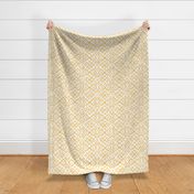 Boho Rubber Blockprint Off-white ornaments on golden yellow with linen structure - medium scale