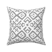 Boho Rubber Blockprint Off-white ornaments on dark grey with linen structure - medium scale