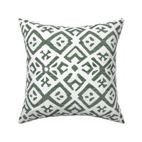 Boho Rubber Blockprint Off-white ornaments on dark green with linen structure - medium scale