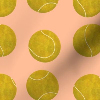 tennis balls polka dots on peach pink by rysunki-malunki