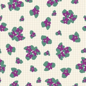 Purple Wild Violets on a Lattice-Textured Creme Background