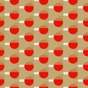 Medium geometric abstract mid-mod novelty court sports paddles in red, taupe and peach. 