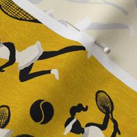 Playful Match: Whimsical Tennis Delight on Yellow  (7in x 7in)