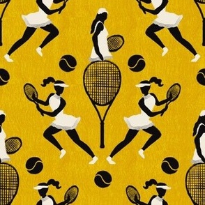 Playful Match: Whimsical Tennis Delight on Yellow  (7in x 7in)