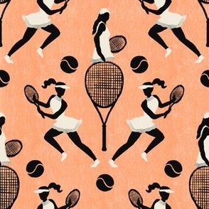 Playful Match: Whimsical Tennis Delight on Peach Fuzz (7in x 7in)