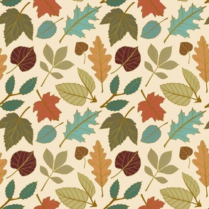 Leaf Collection // Gold, Green, Teal, Orange on Cream