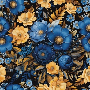 Blue and Gold Floral