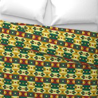 Geometric shape Vintage pattern inspired by basketball courts/yellow, red, dark green, rectangle, circle