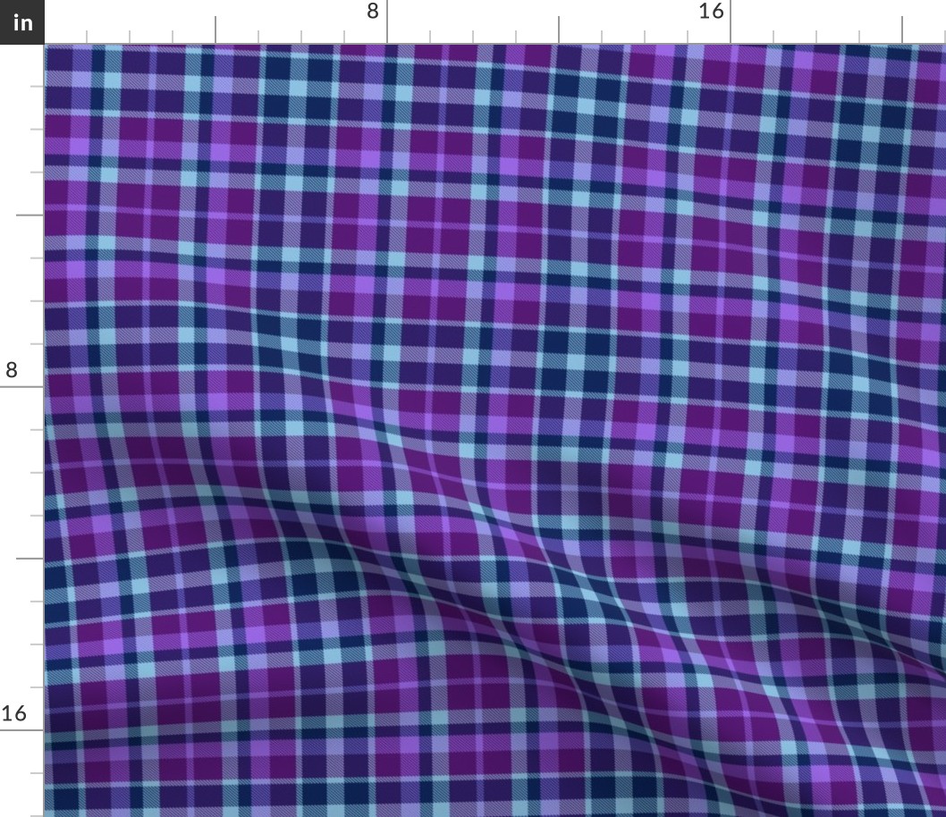 Dark Blue,  Plum Purple, Pastel Blue and Vibrant Violet Tartan Plaid Large Scale