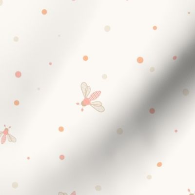 Delicate Little Bees & Dots in Soft Pink, Peach & Green colours on cream background - 12'' repeat