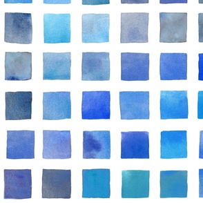 (L) Watercolor Grid Squares Blue Skies Coastal Colors on White