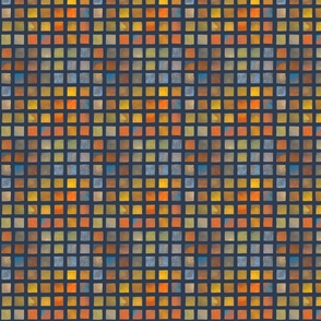 (S) Watercolor Grid Squares Sunset Southwest Earth Colors on Dark Blue
