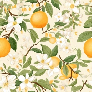 Fresh Oranges Floral Light Citrus Spring Kitchen Powder Room Bathroom Wall Paper Pantry Nostalgic Mid Century Modern Vintage (3) 