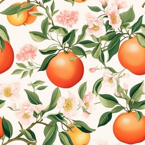 Fresh Oranges Floral Light Spring Kitchen Powder Room Bathroom Wall Paper Pantry Nostalgic Mid Century Modern Vintage (5) 