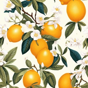 Fresh Oranges Floral Light Spring Kitchen Powder Room Bathroom Wall Paper Pantry Nostalgic Mid Century Modern Vintage 
