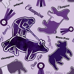 pig champion purple background