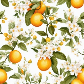 Fresh Oranges Floral Citrus Light Spring Kitchen Powder Room Bathroom Wall Paper Pantry Nostalgic Mid Century Modern Vintage