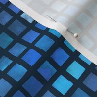 (S) Watercolor Grid Squares Blue Skies Batik Inspired on Dark Blue
