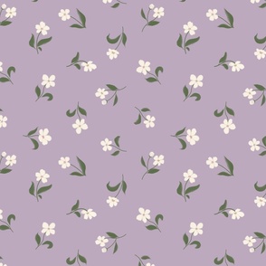 tossed white wild flowers on lilac purple 